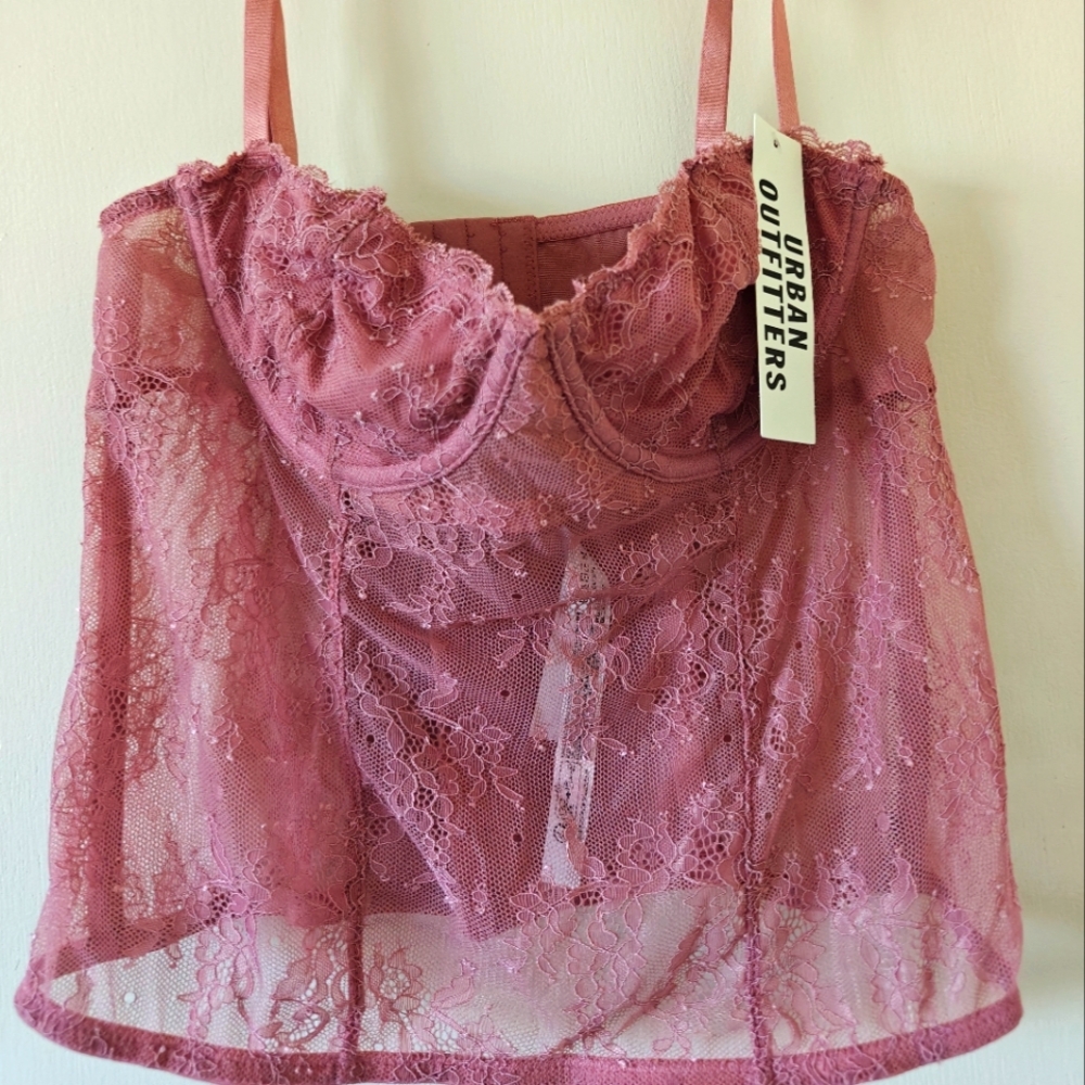 NWT Urban Outfitters Rose Pink Lace Bustier Top L